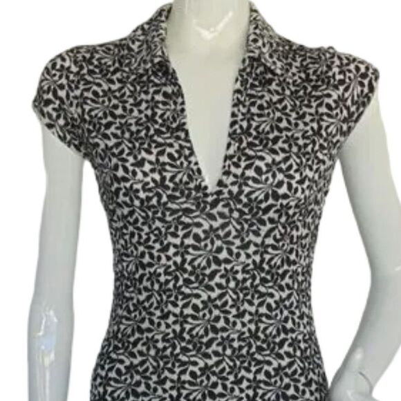 BANANA REPUBLIC Dress, S, Black/White Floral, Short sleeves, Career, v-neck - Picture 2 of 12